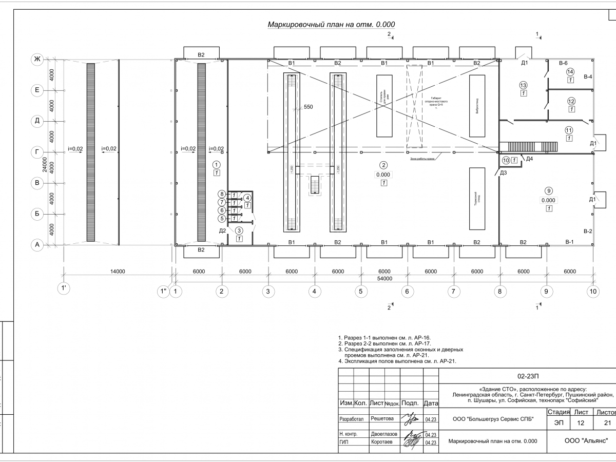Планировка СТО с АБК с навесом  из сэндвич-панелей -  фото 3